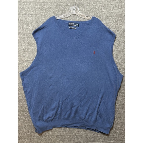 Polo Ralph Lauren Sweater Vest Men 4XL Tall Blue V-Neck Pullover Pony Logo 4XLT - Picture 1 of 4